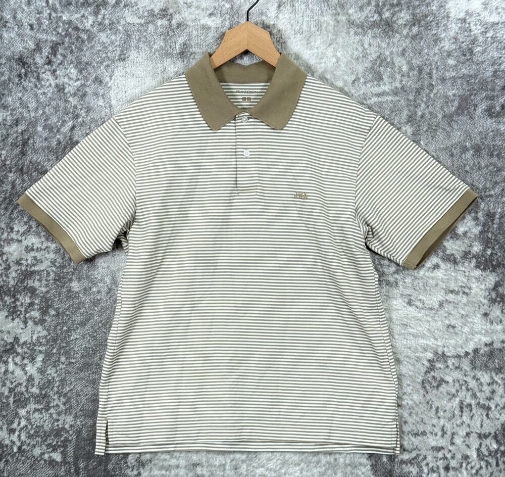 JW Anderson x Uniqlo Polo Shirt Medium Mens Green Cotton Pique Striped